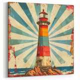 Retro Coastal Lighthouse Art Print - Bold Nautical Canvas Wall Decor