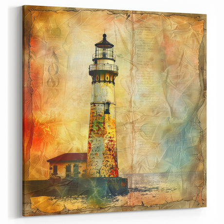 Rustic Lighthouse Canvas Print - Vintage Coastal Wall Art for Nautical Decor