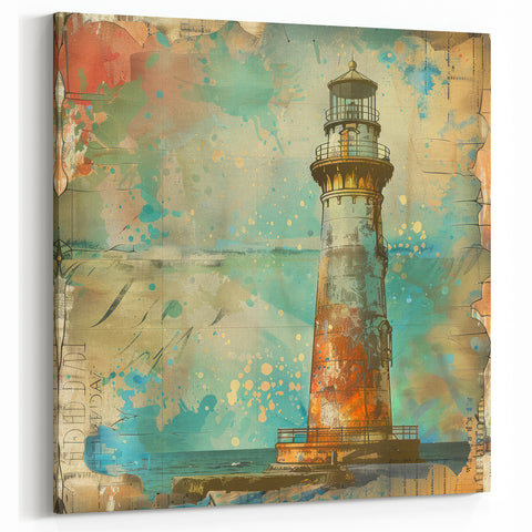 Textured Coastal Lighthouse Art Print - Rustic Nautical Wall Decor