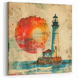 Vibrant Lighthouse Sunset Art Print - Coastal Wall Decor Canvas