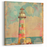 Pastel Coastal Lighthouse Art - Dreamy Nautical Canvas Wall Decor