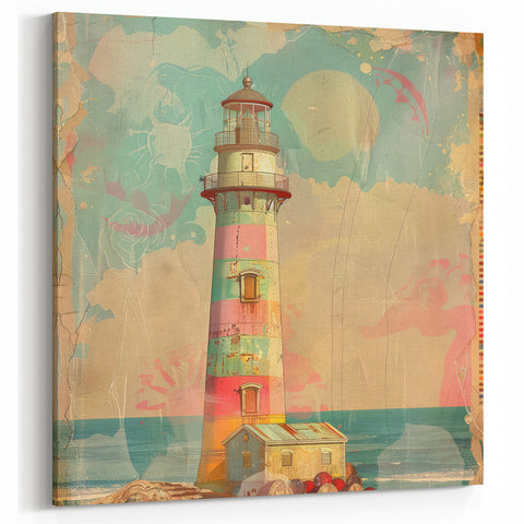 Pastel Coastal Lighthouse Art - Dreamy Nautical Canvas Wall Decor
