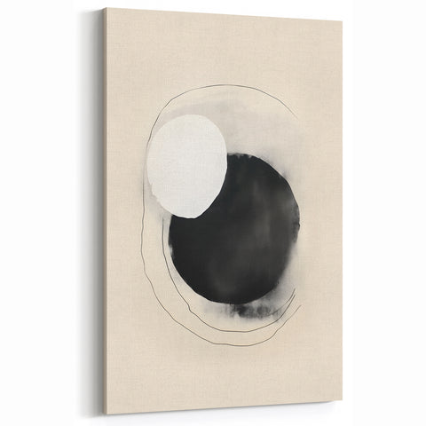 Black and White Circle Art – Minimalist Ink Canvas with Organic Lines