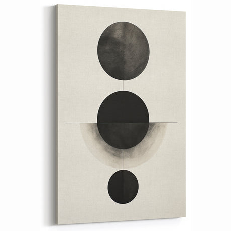 Minimalist Circular Balance Art – Black with Gray Geometric Canvas