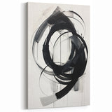 Dynamic Abstract Circles – Minimalist Black with White Canvas Art