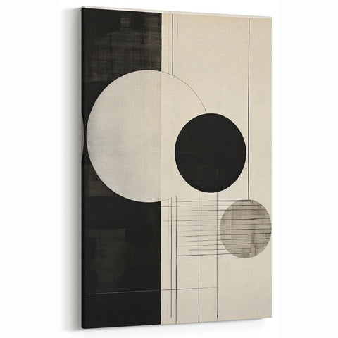 Geometric Circle Canvas Art - Modern Black and White Abstract Print