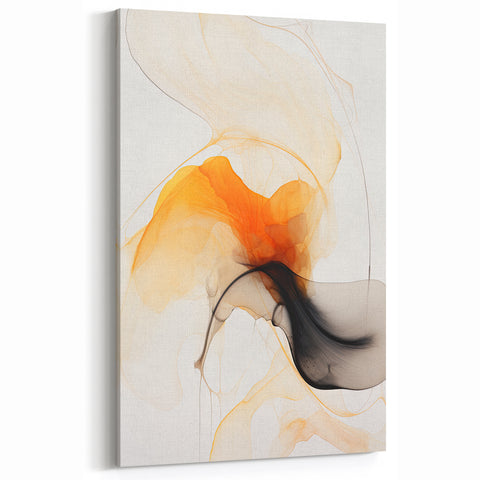 Flowing Orange and Black Abstract Art - Modern Minimalist Wall Decor