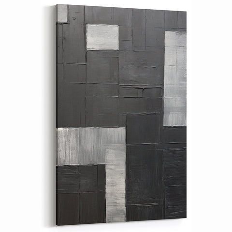 Textured Black and Silver Art - Minimalist Geometric Canvas Decor