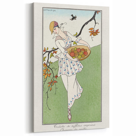 Charming Art Deco Wall Art – Woman with Basket of Apples in Nature