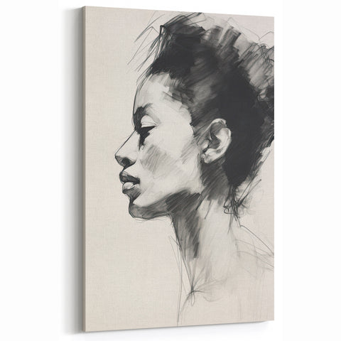 Minimalist Charcoal Portrait Art - Elegant Black White Sketch Profile