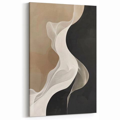 Minimalist Abstract Art Print - Beige Black White Flowing Design