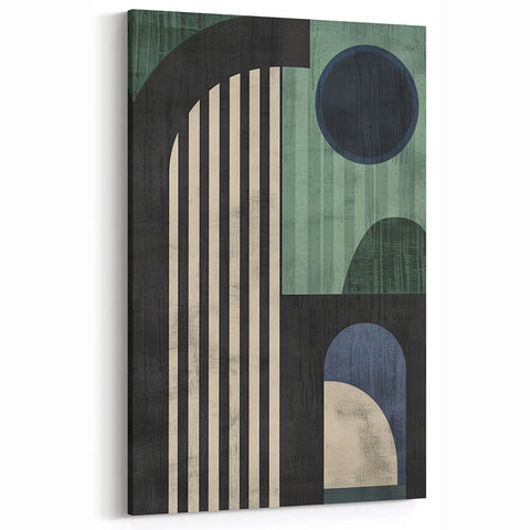Minimalist Geometric Art Print - Black Green Blue Abstract Shapes