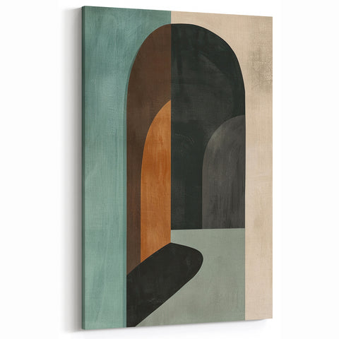 Modern Minimalist Geometric Art Print - Teal Brown Black Arch Design
