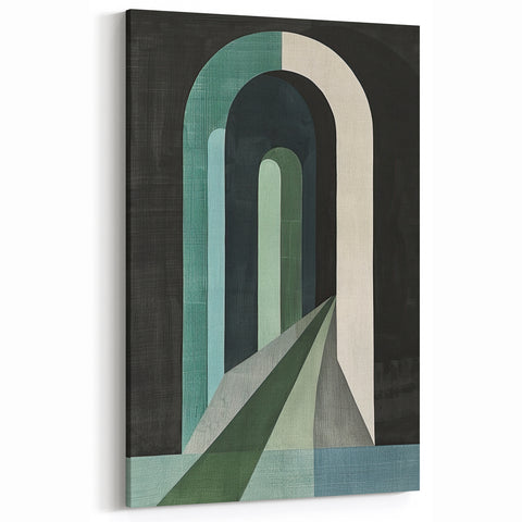 Minimalist Geometric Arch Art Print - Green Teal Black Modern Design