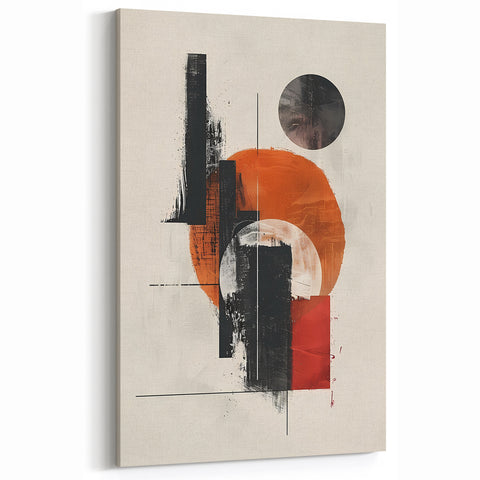 Geometric Art Print - Black Orange Red Abstract Design