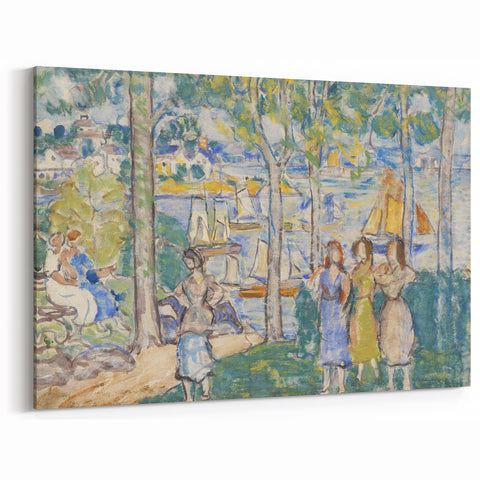 Realism Art Prints - Trees, Houses, People by Maurice Prendergast