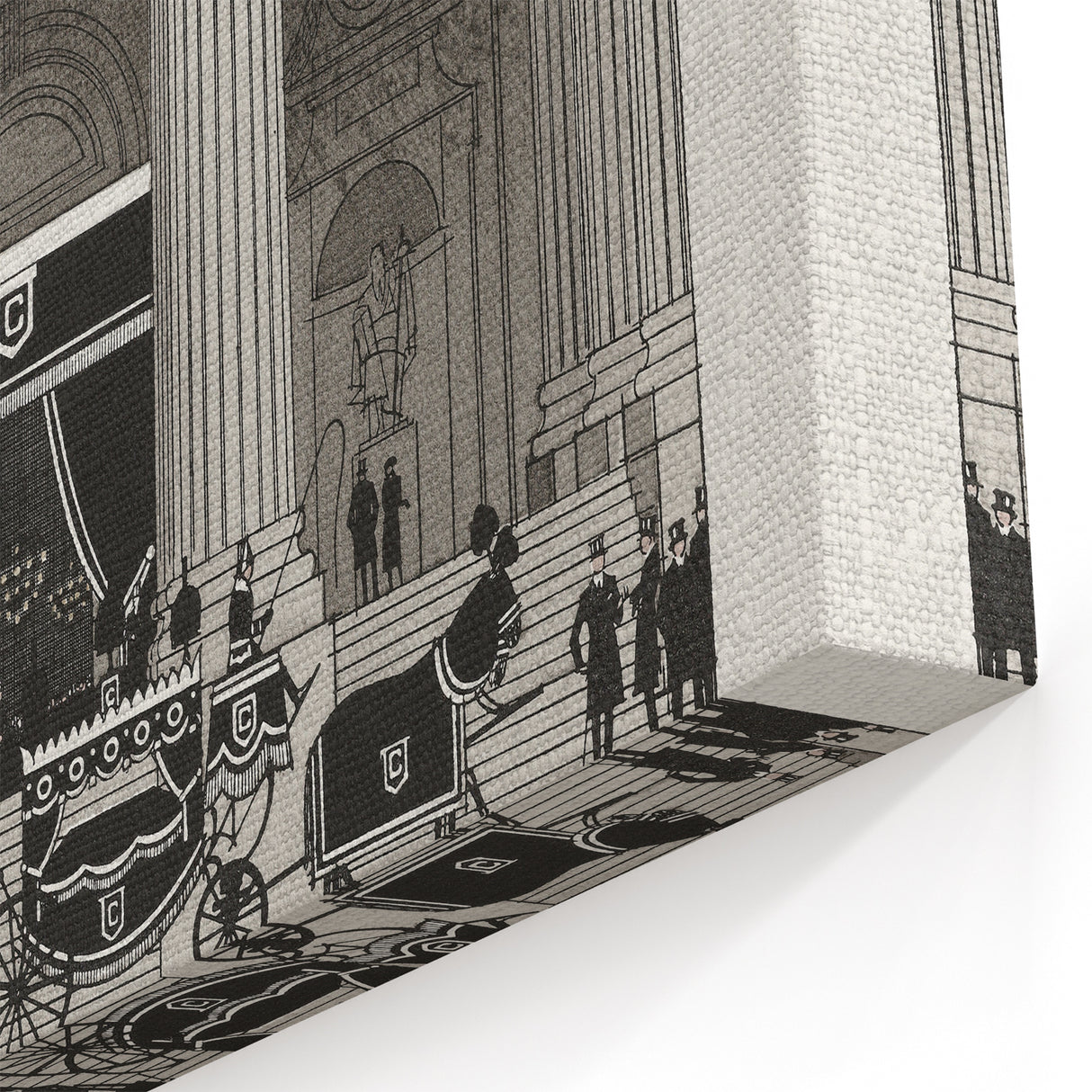 Elegant Art Deco Wall Art – Monochrome Architectural Carriage Scene