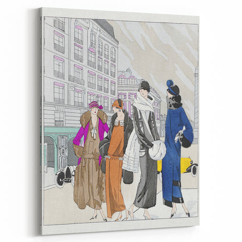 Chic Art Deco Wall Art – 1920s Fashionable Street Scene Illustration