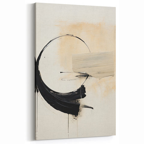 Contemporary Abstract Brushstroke Art - Black Beige Minimalist Design