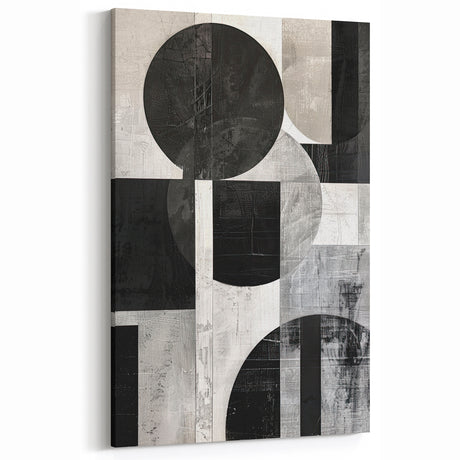 Monochrome Geometric Abstract Art - Black and Gray Circles and Squares