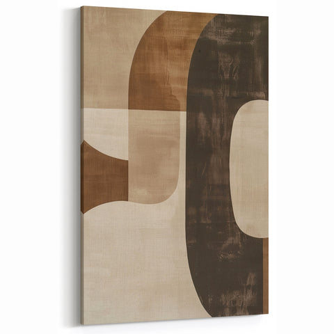 Earthy Geometric Wall Art - Beige and Brown Abstract Curved Design