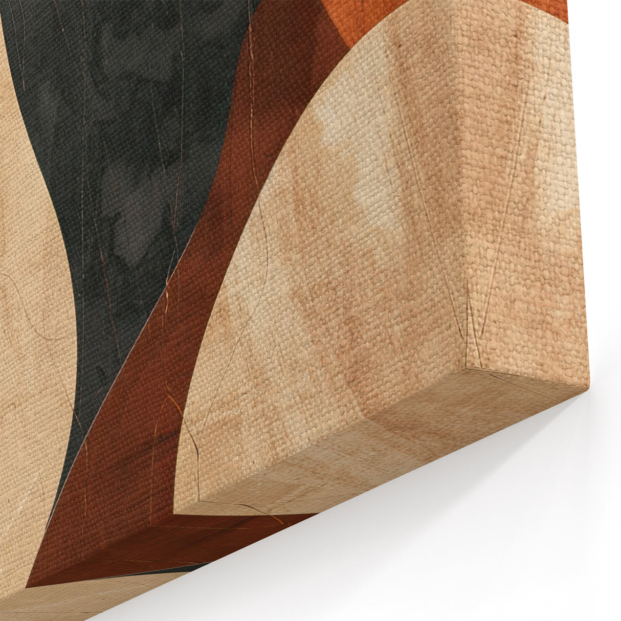 Warm Earthy Abstract Wall Art - Black Brown with Beige Curved Shapes