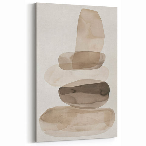 Calm Earthy Minimalist Art - Neutral Stone Balance Watercolor Print