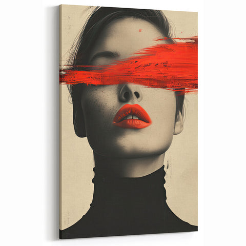 Bold Abstract Portrait Art - Minimalist Red Brushstroke Wall Decor