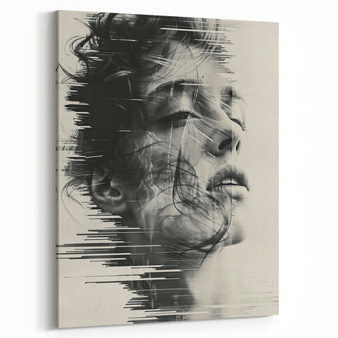 Abstract Fragmented Portrait Art - Black and White Minimalist Wall Decor