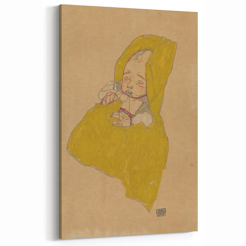 Soft Art Deco Wall Art - Portrait of Sleeping Infant in Golden Blanket