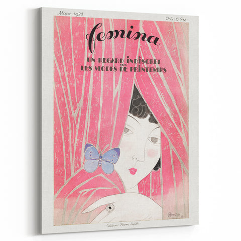 Charming Art Deco Wall Art - Femina Magazine Cover with Pink Curtains