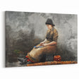 A Fishergirl Baiting Lines Realism Art Print - Winslow Homer Coastal Scene