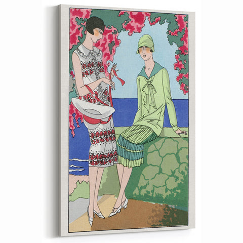 Charming Art Deco Wall Art - Stylish Women in Garden Setting Illustration