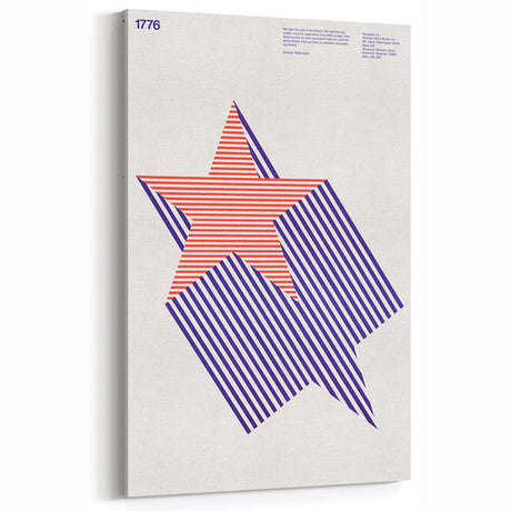 Bold Art Deco Wall Art - 1776 American Star Design in Red and Blue Stripes