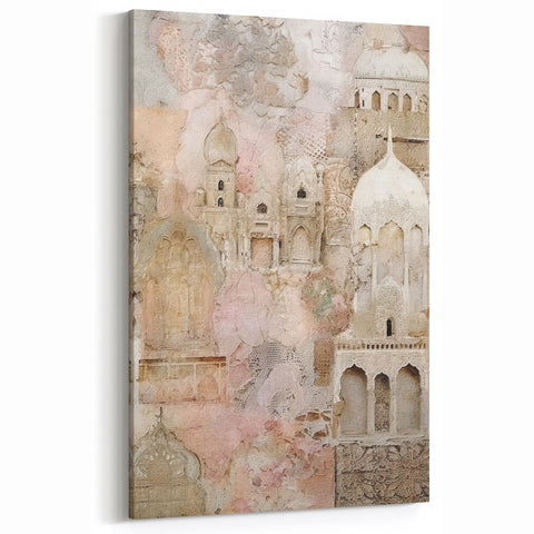 Ornate Abstract Architecture Wall Art - Beige and Blush Pink Print