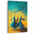 Figurative Abstract Canvas - Elegant Dance in Blue and Gold Tones