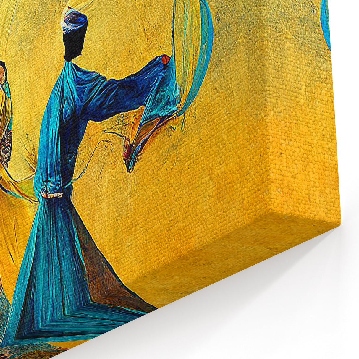 Figurative Abstract Canvas - Elegant Dance in Blue and Gold Tones