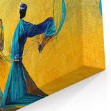 Figurative Abstract Canvas - Elegant Dance in Blue and Gold Tones