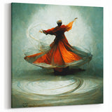Vibrant Abstract Human Figure - Whirling Dervish in Orange and Gray