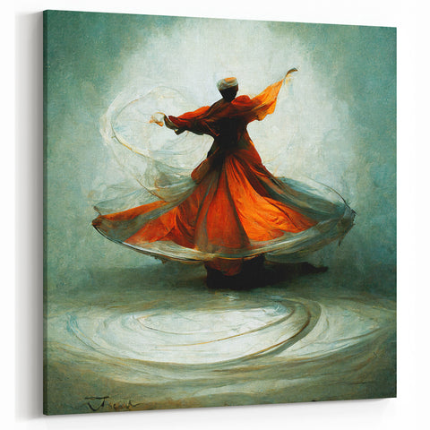 Vibrant Abstract Human Figure - Whirling Dervish in Orange and Gray