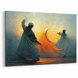 Abstract Dervish Dance Art - Spiritual Figures in Fiery Orange Glow