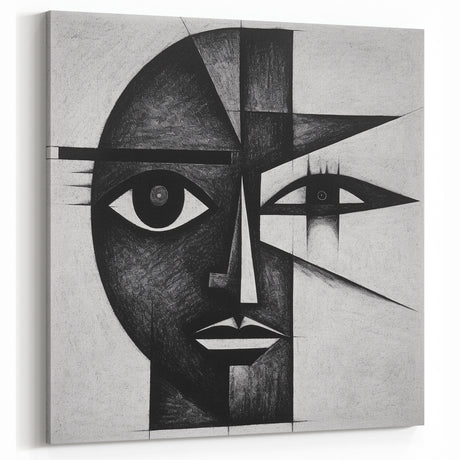 Modern Monochrome Face Art - Black and White Abstract Figurative Design