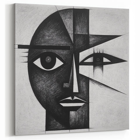 Modern Monochrome Face Art - Black and White Abstract Figurative Design
