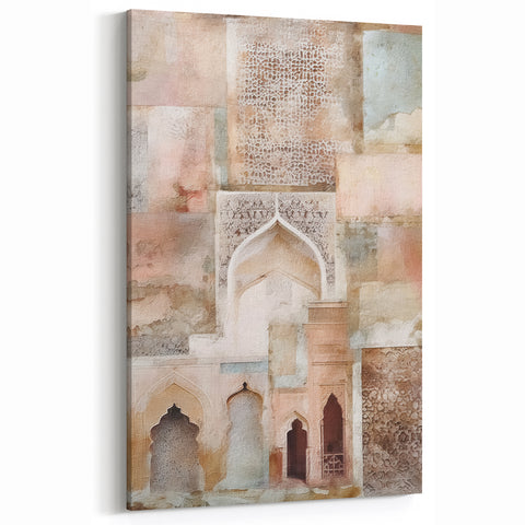Intricate Abstract Architecture Wall Art - Beige and Pastel Print