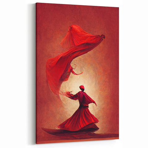 Fiery Red Dance Abstract Art - Whirling Motion with Elegant Figures