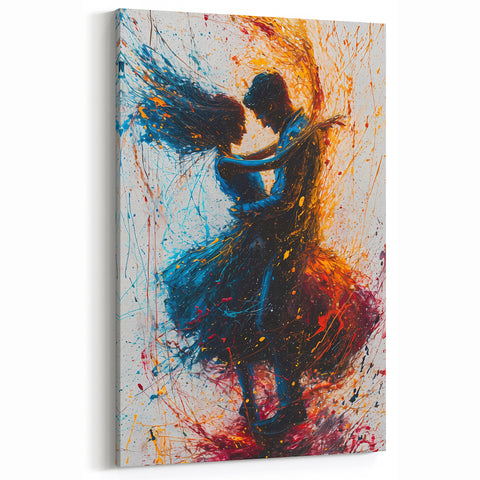 Abstract Romantic Dance Art - Vibrant Couple in Blue and Orange