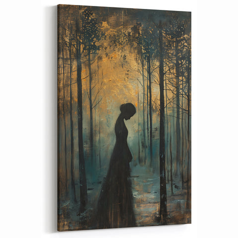 Mystical Forest Silhouette Art - Abstract Woman in Dark Woodland Scene