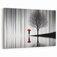 Minimalist Umbrella Art - Red and Black Silhouette in Abstract Rain Scene