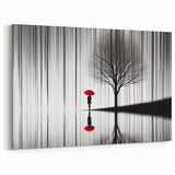 Minimalist Umbrella Art - Red and Black Silhouette in Abstract Rain Scene