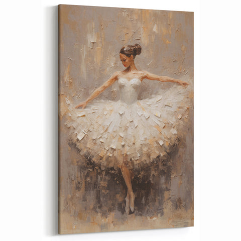 Graceful Ballerina Art - Textured Abstract Dancer in Soft Beige and White